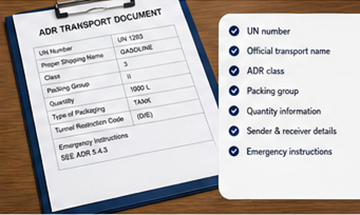 ADR dangerous goods transport documents and logistics paperwork