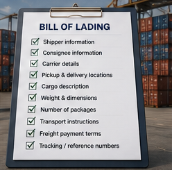 Shipping document details and cargo information inside a Bill of Lading