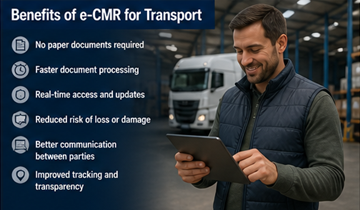 Logistics professional using tablet showing efficiency and digital document management in transport