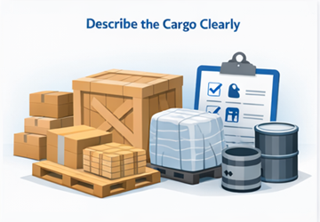 Describe the cargo clearly Different types of cargo including pallets, boxes, and packaged goods for transport