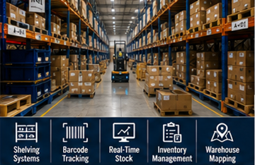 Large fulfillment center storing e-commerce inventory on warehouse shelves