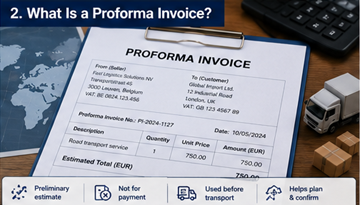 Proforma invoice example used in logistics before transport or shipment confirmation