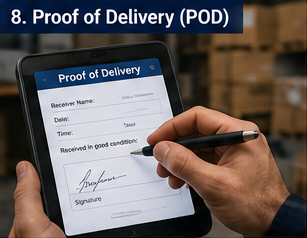 Receiver signing proof of delivery document after successful transport