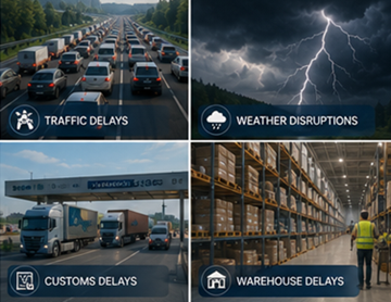 Logistics transport challenges including delays traffic weather and shipment visibility problems