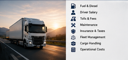 Freight transport pricing per kilometer explained with truck logistics and route planning