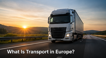 European transport system trucks trains ships and planes moving goods across Europe logistics network