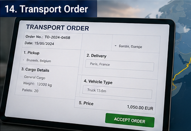 Digital transport order with shipment details route and vehicle assignment in logistics platform