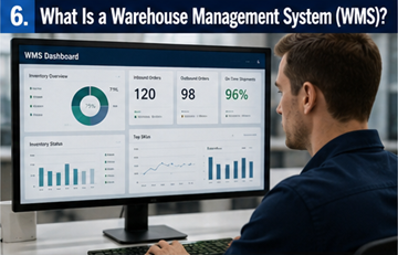 Digital warehouse management system tracking inventory and logistics operations