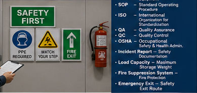 Warehouse safety inspection and logistics compliance operations in modern distribution center