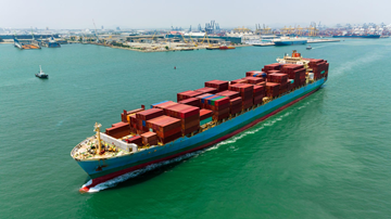 Sea transport used for bulk and large shipments with container ships